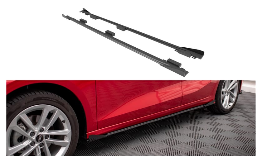 Dokładka Audi A3 8Y Progi Street Pro Black + Gloss Flaps
