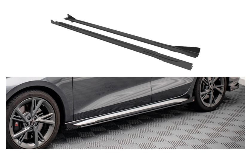 Dokładka Audi A3 8Y S-Line Progi Street Pro Black-Red + Gloss Flaps