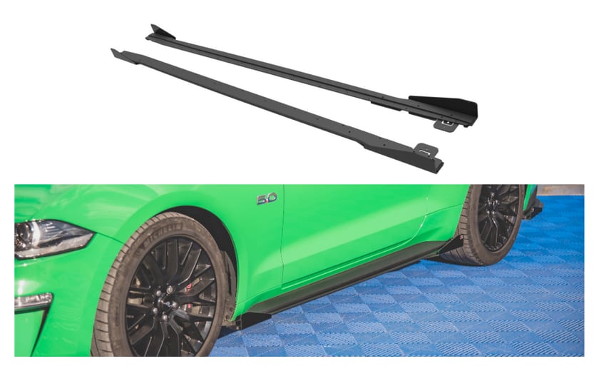 Dokładka Ford Mustang VI GT Facelift Progi Street Pro v.1 Black + Gloss Flaps