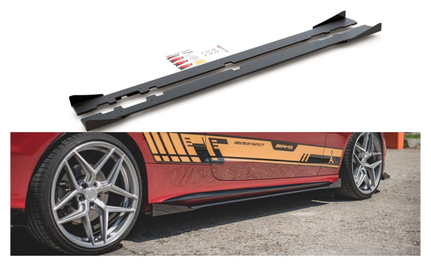Dokładka Mercedes-Benz C C205 C43 Progi Racing Black + Gloss Flaps