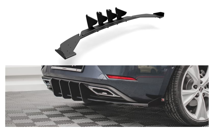 Dokładka Seat Leon FR IV Zderzak Tył + Flaps Black-Red Racing Durability
