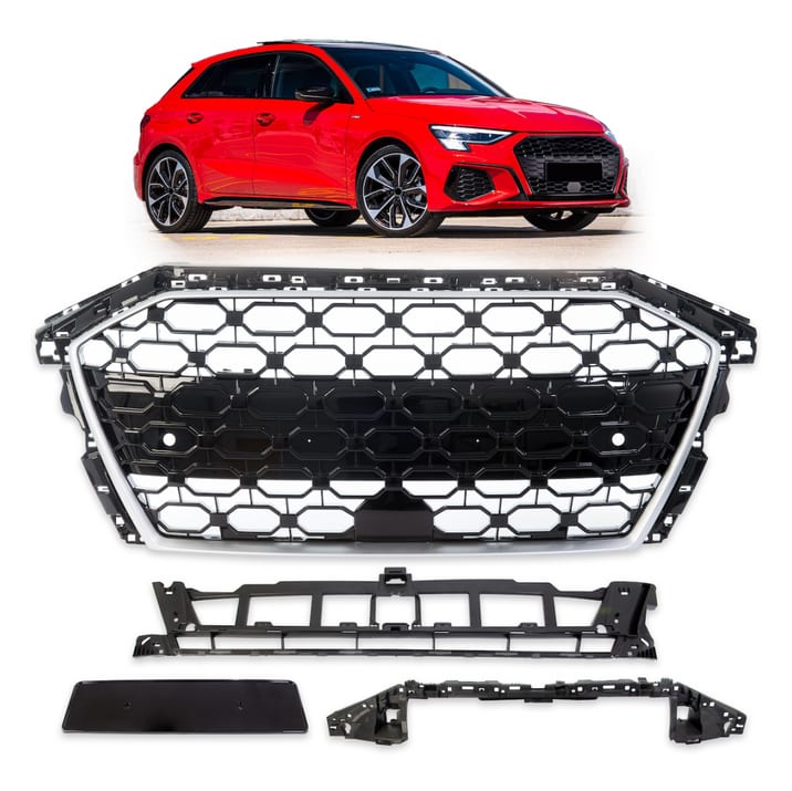 Grill Audi A3 8Y Silver & Gloss Black