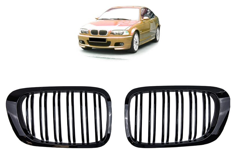 Grill BMW 3 E46 podwójne żeberka Gloss Black