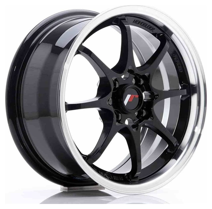 JR Wheels JR5 15x7 ET35 4x100 Gloss Black w/Machined Lip