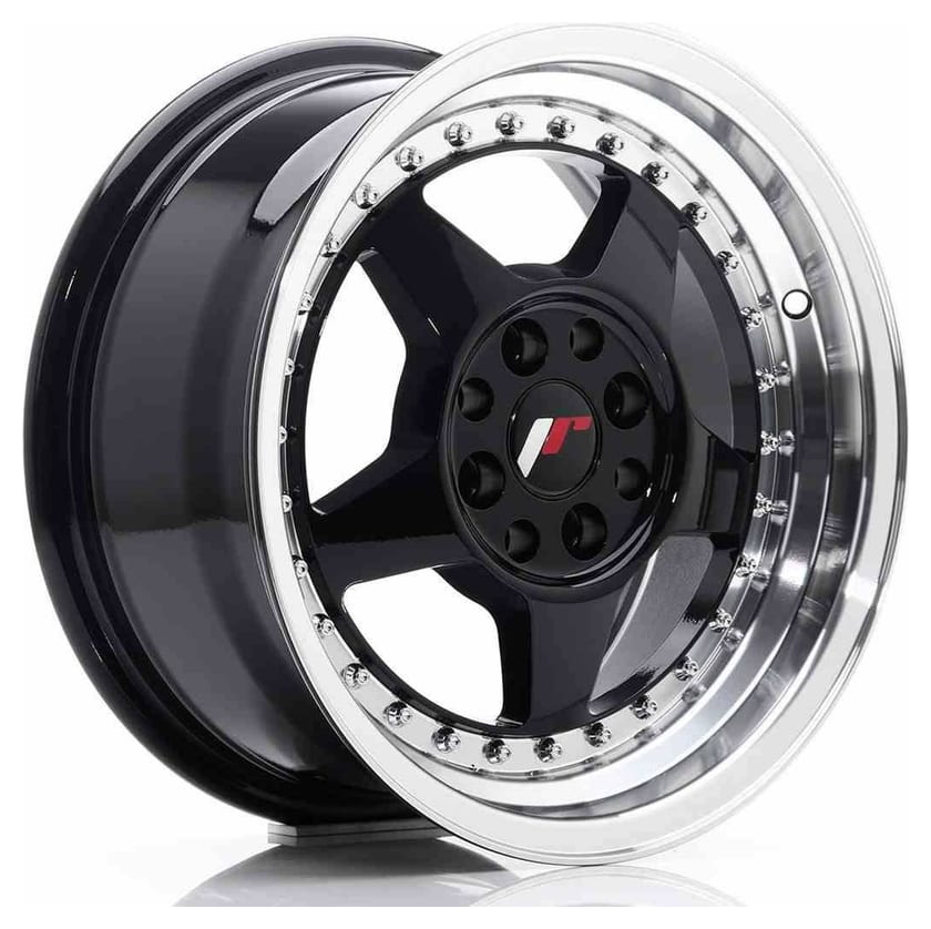 JR Wheels JR6 15x7 ET25 4x100/108 Glossy Black w/Machined Lip