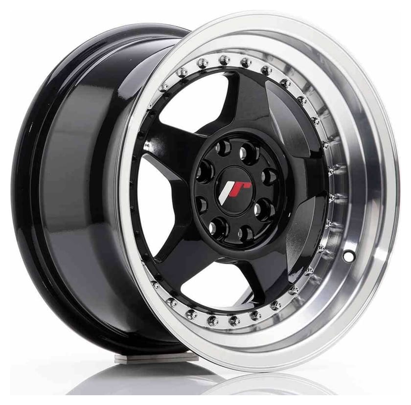 JR Wheels JR6 15x8 ET25 4x100/108 Glossy Black w/Machined Lip