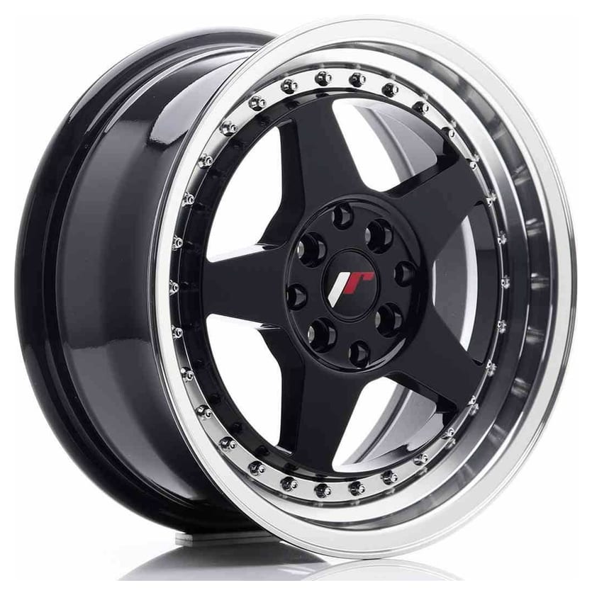 JR Wheels JR6 16x7 ET35 4x100/114 Glossy Black w/Machined Lip