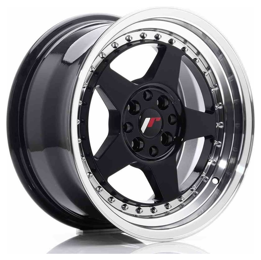 JR Wheels JR6 16x8 ET30 4x100/114 Glossy Black w/Machined Lip