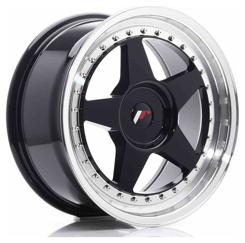 JR Wheels JR6 17x8 ET35 BLANK Glossy Black w/Machined Lip