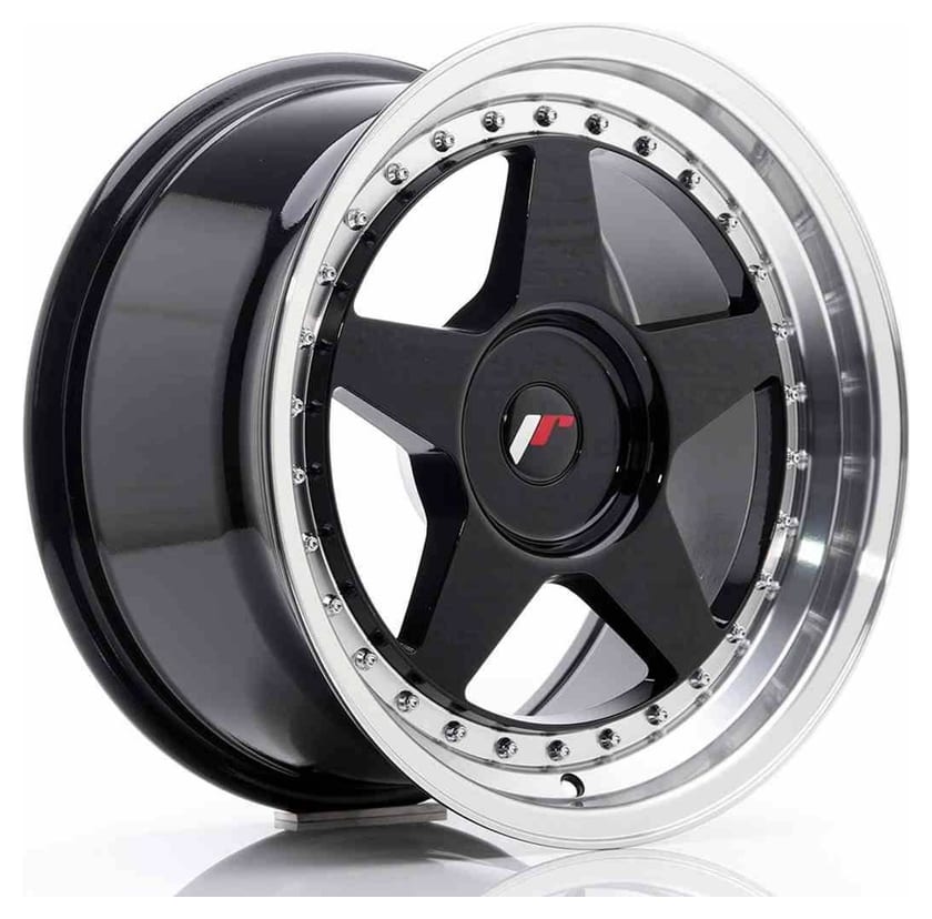 JR Wheels JR6 17x9 ET20-35 BLANK Glossy Black w/Machined Lip