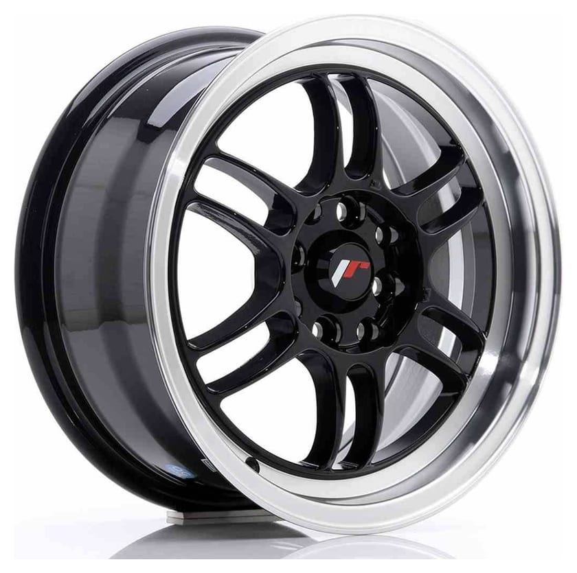 JR Wheels JR7 15x7 ET38 4x100/114 Glossy Black w/Machined Lip