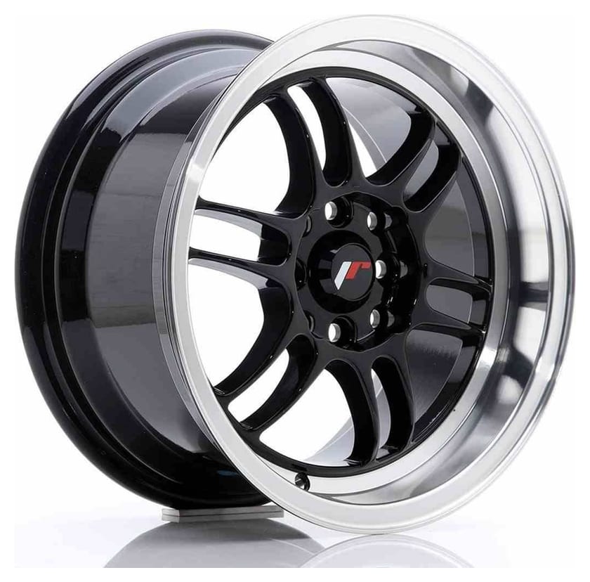 JR Wheels JR7 15x8 ET35 4x100/114 Glossy Black w/Machined Lip