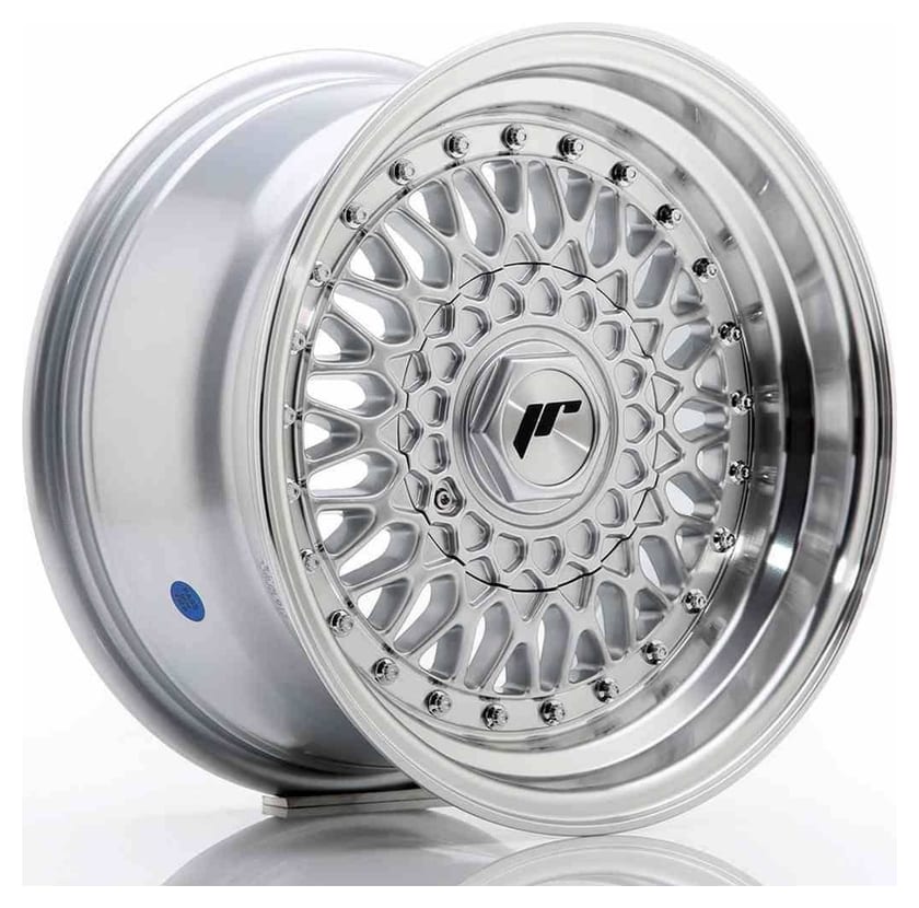 JR Wheels JR9 15x8 ET20 4x100/108 Silver w/Machined Lip+Silver Rivets