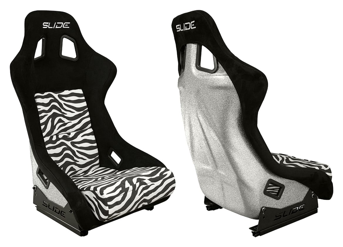 Fotel sportowy SLIDE KS2 Premium Black & Zebra Welur Silver Glitter