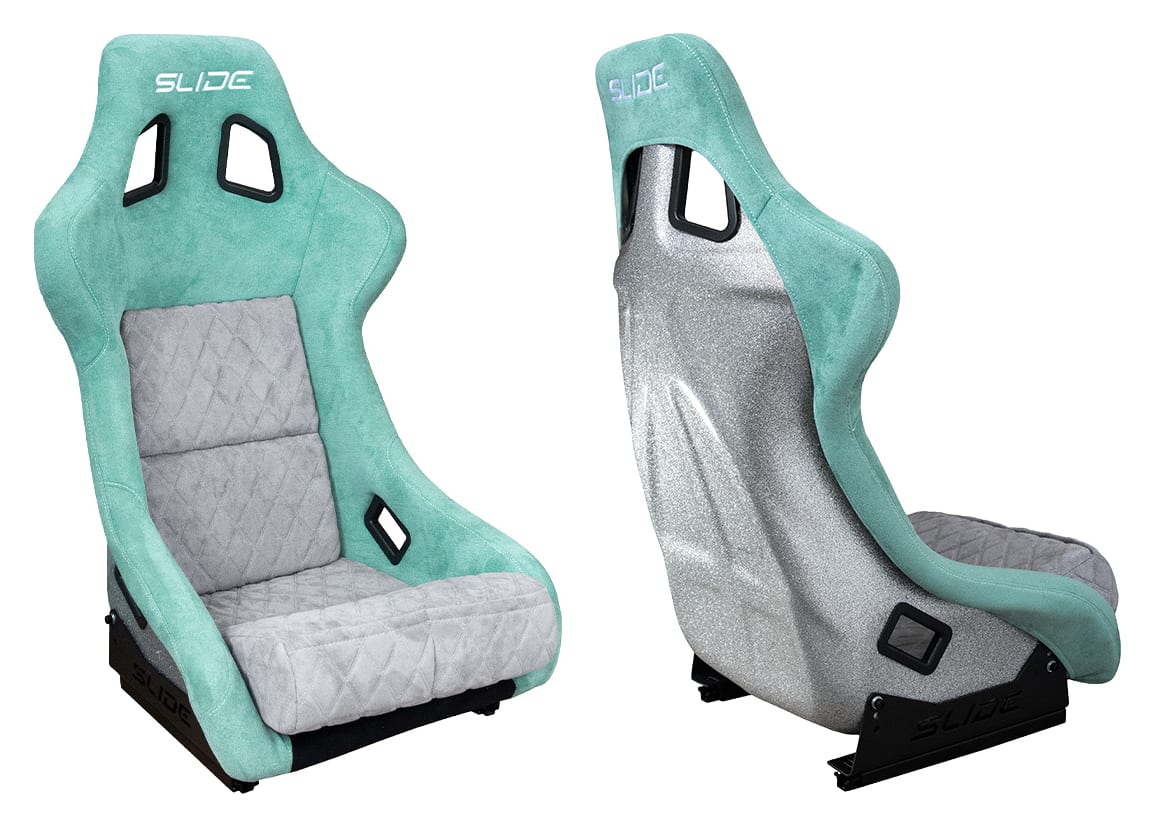 Fotel sportowy SLIDE KS2 Premium Mint & Quilted Grey Welur Silver Glitter