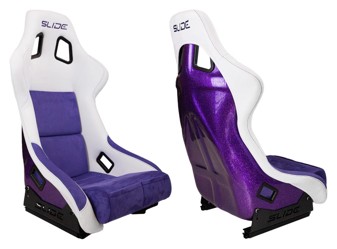 Fotel sportowy SLIDE KS2 Premium White Purple Welur & Purple Glitter
