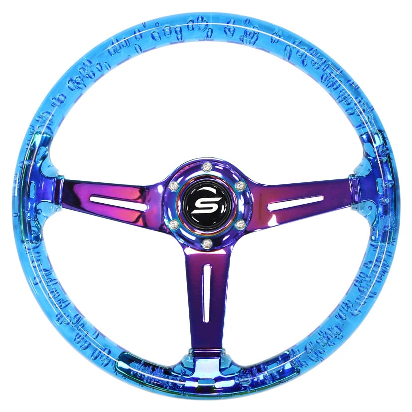 Kierownica SLIDE 350mm offset:70mm NeoChrome Acrylic Blue USZKODZONA