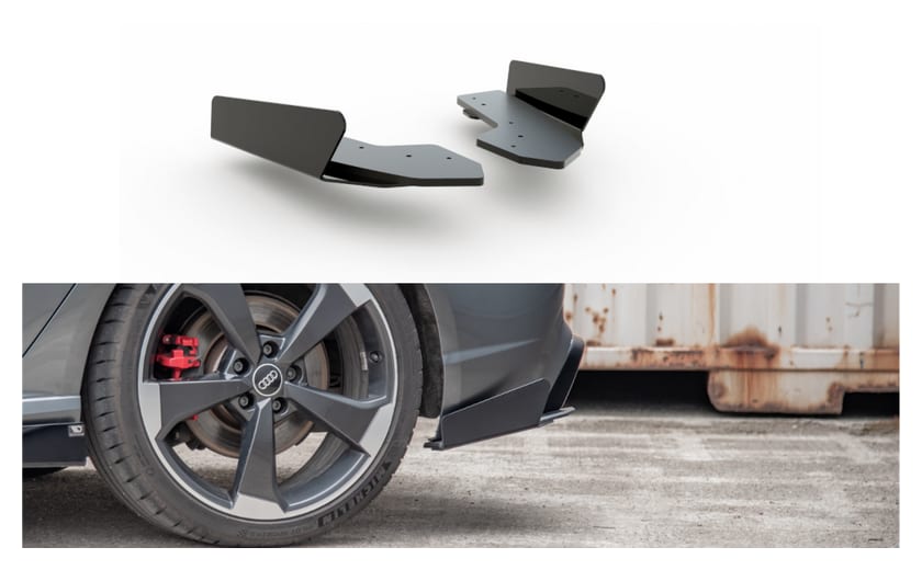 Splitter Audi RS3 8V Sportback Tył Boczne Racing Durability Black + Gloss Flaps