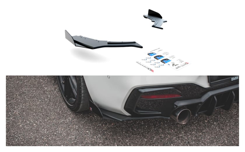 Splitter BMW 1 F20 M140i Tył Boczne Racing Durability v.3 Black + Gloss Flaps