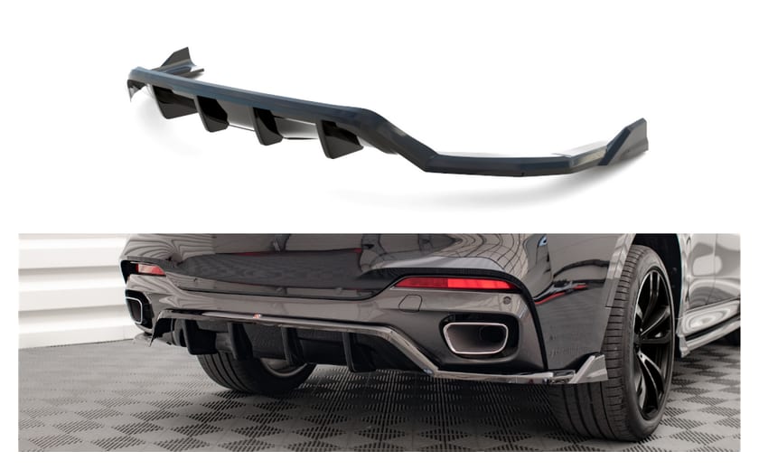 Splitter BMW X6 F16 M-Pack Tył Środkowy z Dyfuzorem Gloss Black